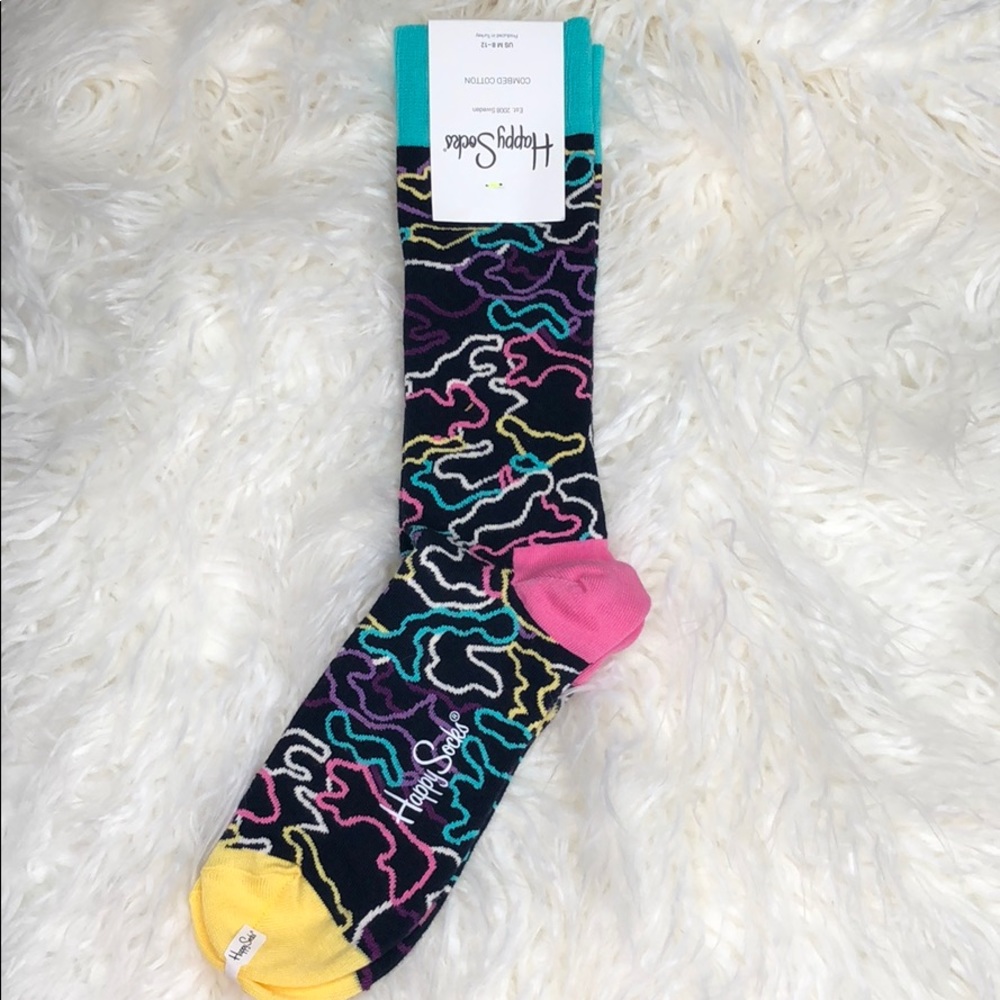 Happy socks NWT NEON SQUIGGLE
